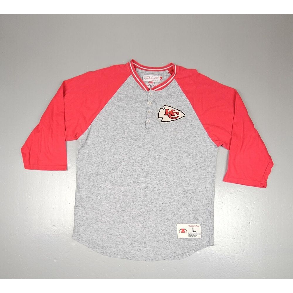 Mitchell & Ness Kansas City Chiefs Shirt Mens L. NFL 3/4 Sleeve Raglan Henley‎